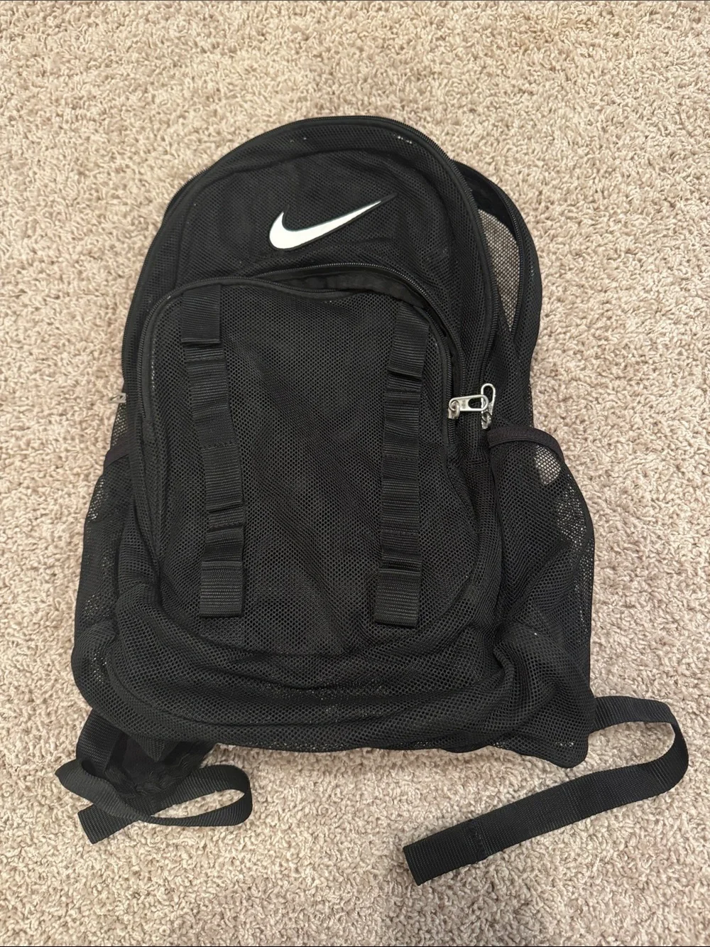 Nike | Bags | Nike Black Mesh Backpack With White Swoosh | Poshmark